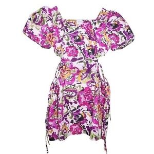 MISA Los Angeles Alec Mini Dress Women's M Floral Cutout Puff Sleeve Pink